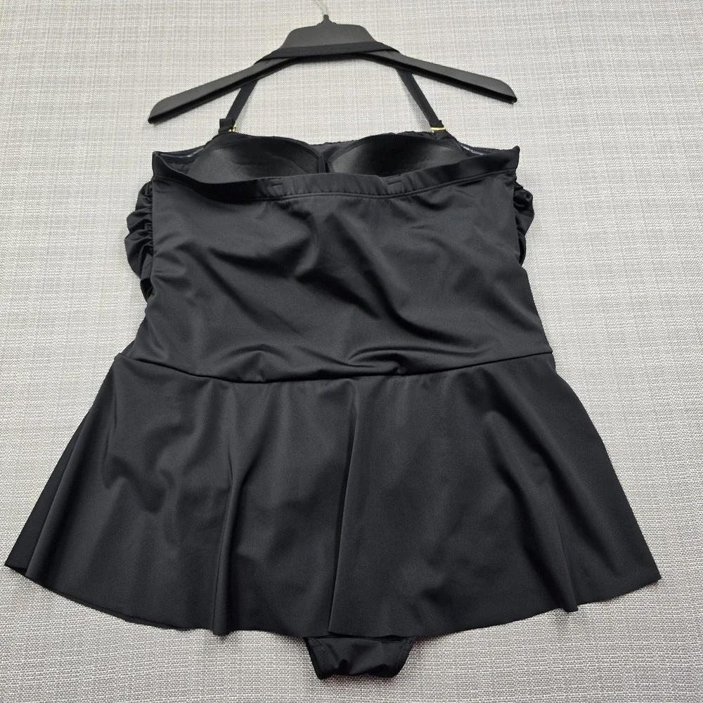 Swimsuits For All Swimdress Womens 20 Black Ruched Skirted One Piece Lined - Picture 8 of 11
